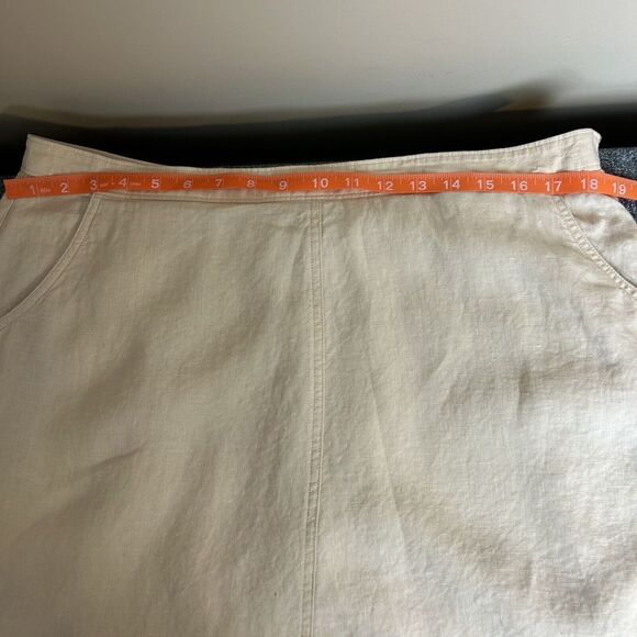 J. Jill Linen Embroidered Beige Skirt Colorblock Pockets Lined Preppy Plus 16 - Picture 5 of 10